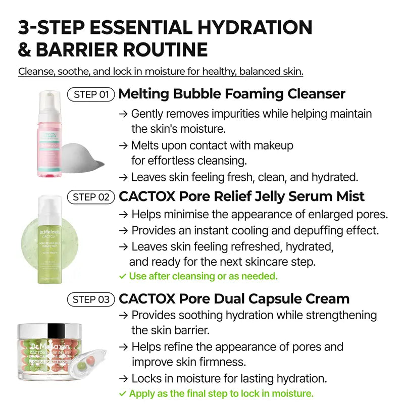 [Dr.Melaxin Official] 3-Step Essential Hydration, Barrier & Pore Care Routine Set | Complete Skin Moisture Bundle