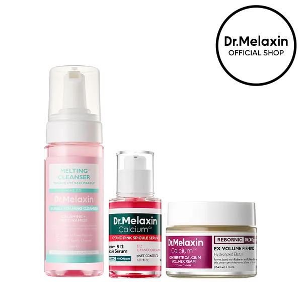 [Dr.Melaxin Official] Firming & Plumping Routine | Pink Spicule Serum, Melting Cleanser & Calcium Cream Trio