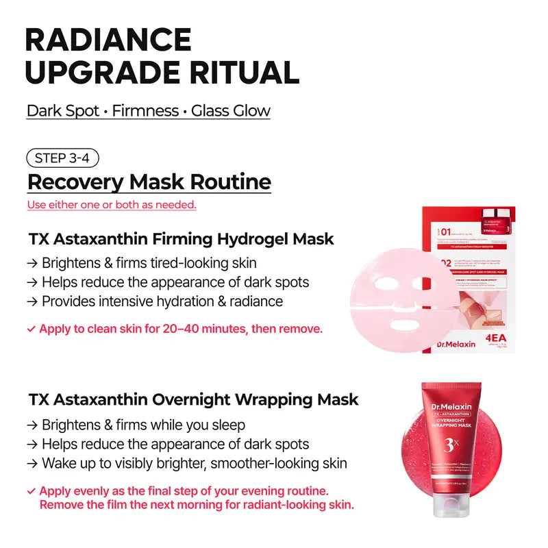 [Dr.Melaxin Official] TX Astaxanthin Radiance Upgrade Ritual Set | Cyano Pink Spicule Serum + Triple Brightening Jelly Serum + Hydrogel Mask + Overnight Wrapping Mask
