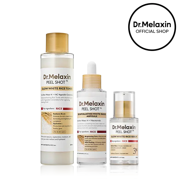 [Auction][Dr.Melaxin Official] White Rice 3-Step Glass Skin Set | With Niacinamide, PDRN & Rice Bran Water for a Radiant Korean Glow