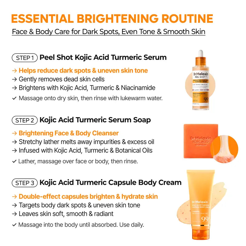 Dr.Melaxin Kojic Acid & Turmeric Brightening 3-Piece Set for Face & Body
