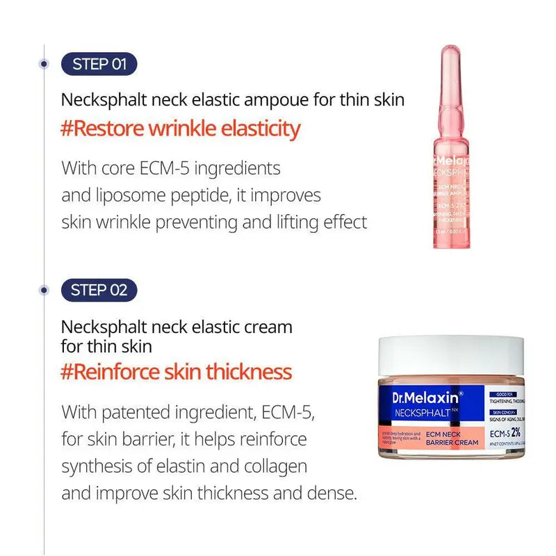 [Dr.Melaxin Official] Neck Lift 3-Step Routine | Target Tech Neck & Firming Care Set l Neck Cream 50ml + Neck Ampoule 1.5ml x 10 + Calcium Multi Balm