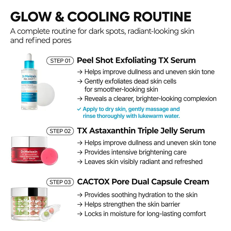 [Dr.Melaxin Official] 5-Step Glow & Cooling Routine Set | Radiance, Pore Care & Cooling Support