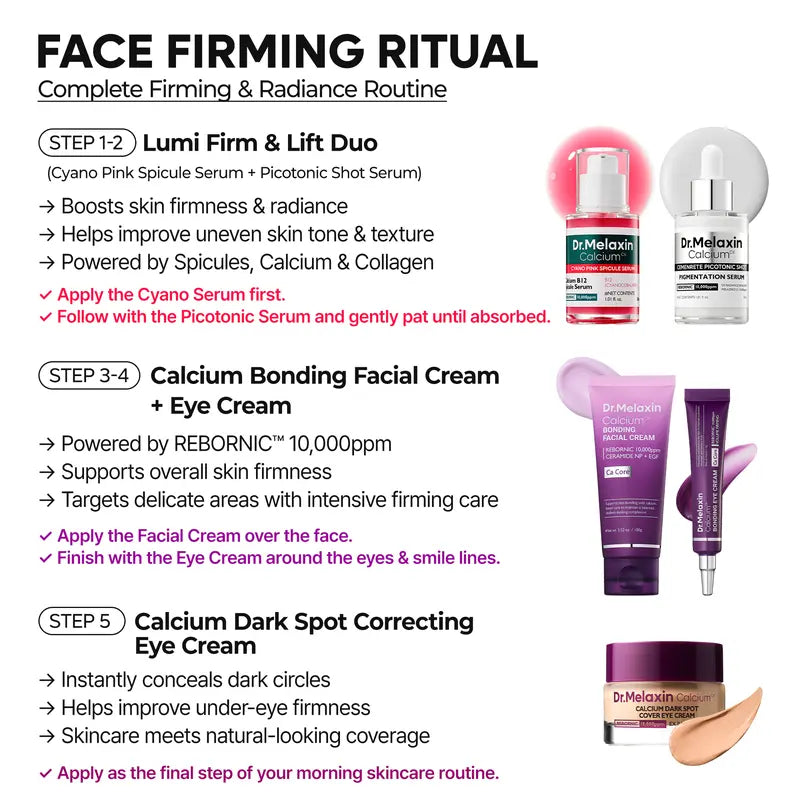 [Dr.Melaxin Official] 5-Step Face Firming Korean Skincare Set | Dark Spot Care & Makeup Prep for Smooth, Firm-Looking Skin