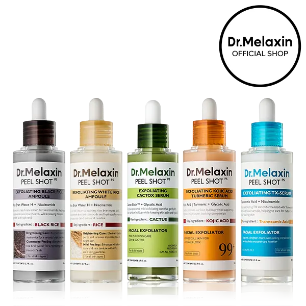 [Dr.Melaxin Official] Peel Shot Exfoliating 5-Step Set | Glow Rice, Kojic Turmeric, TX & Cactox Serum for Pore Clearing, Reducing Puffiness & Hydration Barrier