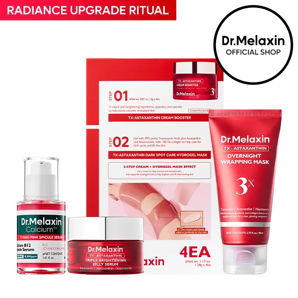 [Dr.Melaxin Official] TX Astaxanthin Radiance Upgrade Ritual Set | Cyano Pink Spicule Serum + Triple Brightening Jelly Serum + Hydrogel Mask + Overnight Wrapping Mask