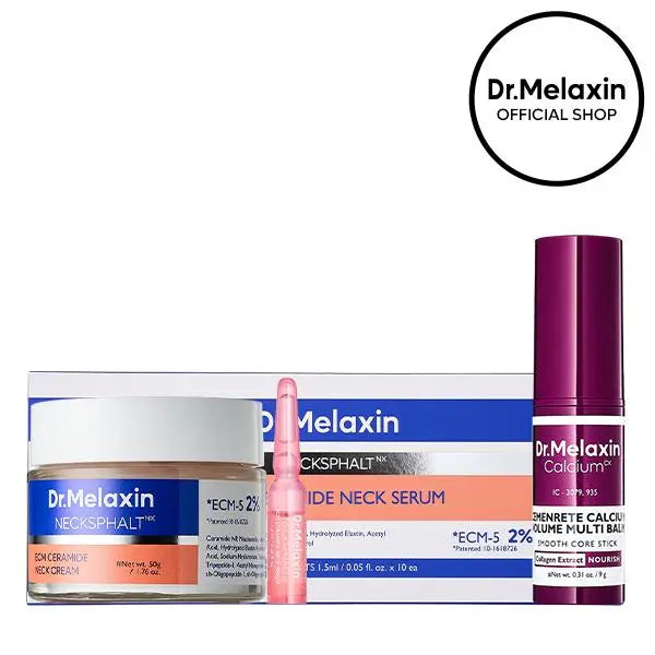 [Dr.Melaxin Official] Neck Lift 3-Step Routine | Target Tech Neck & Firming Care Set l Neck Cream 50ml + Neck Ampoule 1.5ml x 10 + Calcium Multi Balm