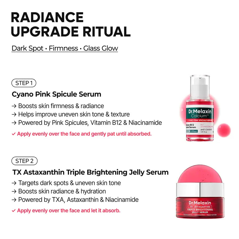 [Dr.Melaxin Official] TX Astaxanthin Radiance Upgrade Ritual Set | Cyano Pink Spicule Serum + Triple Brightening Jelly Serum + Hydrogel Mask + Overnight Wrapping Mask