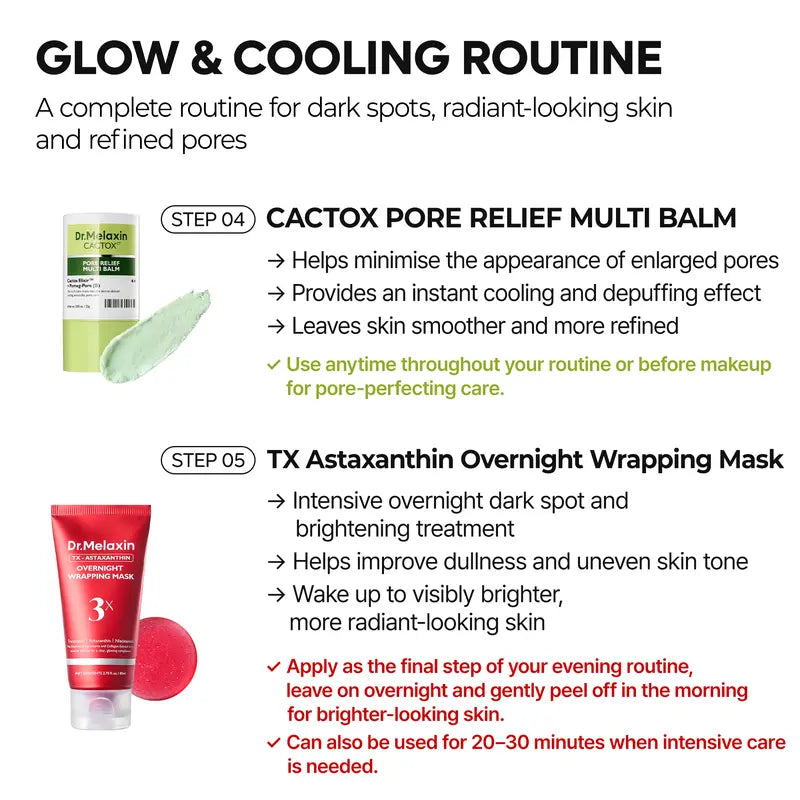 [Dr.Melaxin Official] 5-Step Glow & Cooling Routine Set | Radiance, Pore Care & Cooling Support