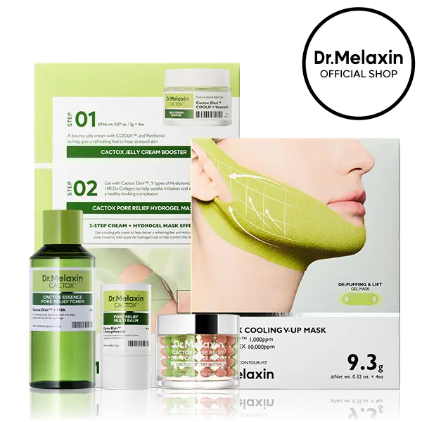 [Dr.Melaxin Official] CACTOX Essential 5-Step Pore Tightening Starter Set with Cactus Cooling Reduce Puffiness & Pore Tightening for Visible Skin Repair